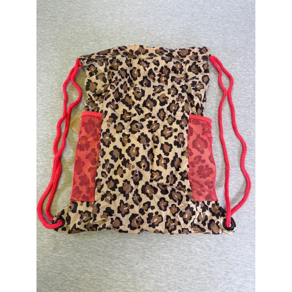 Lands End Kids Leopard Print Packable Cinch Sack Drawstring Backpack Pink